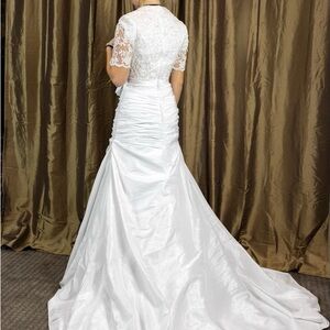 White Fit and Flare Mermaid Bridal Gown with Floral and Beading Detail